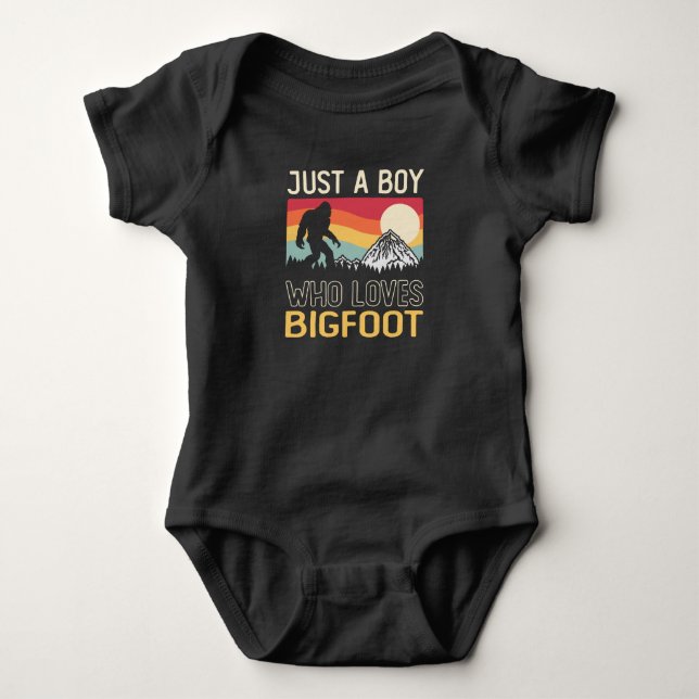 Just A Boy Who Loves Bigfoot Sasquatch Baby Bodysuit (Front)