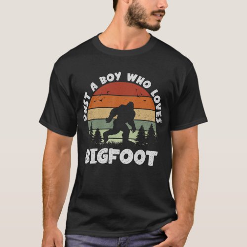 Just A Boy Who Loves Bigfoot Vintage Sasquatch  T_Shirt