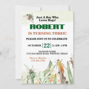 Just A Boy Who Loves Bugs Birthday Invitation