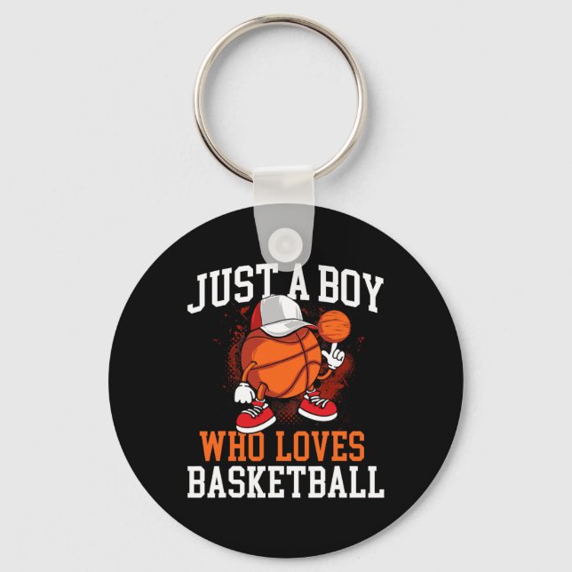 Just A Boy Who Loves Bysketbyll - Player Hoops  Keychain (Front)