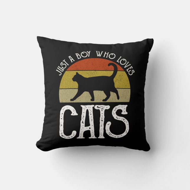 Just A Boy Who Loves Cats Throw Pillow (Front)