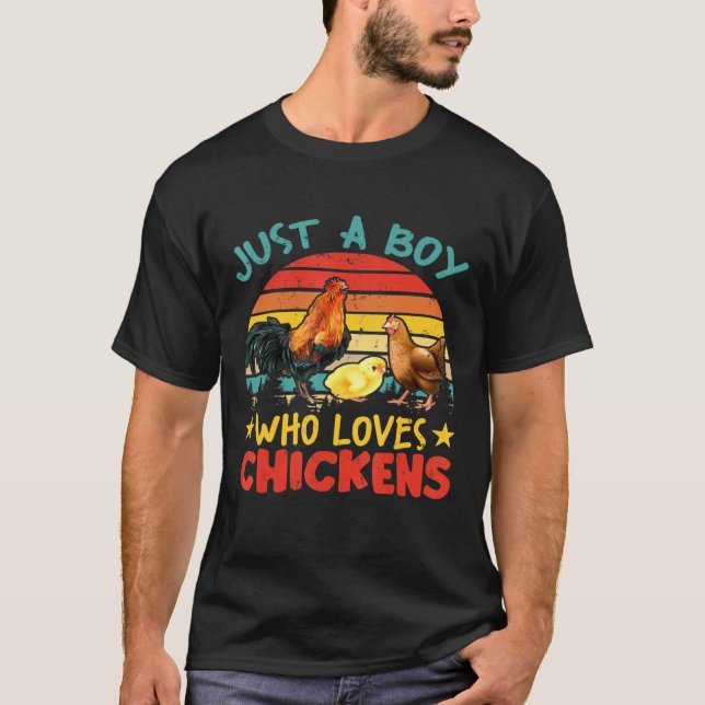 Just A Boy Who Loves Chicken Farmer Chicken T-Shirt (Front)