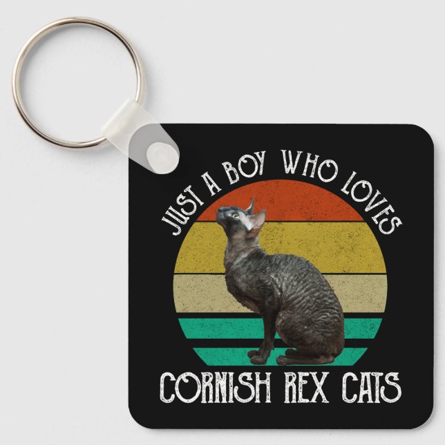 Just A Boy Who Loves Cornish Rex Cats Keychain (Front)