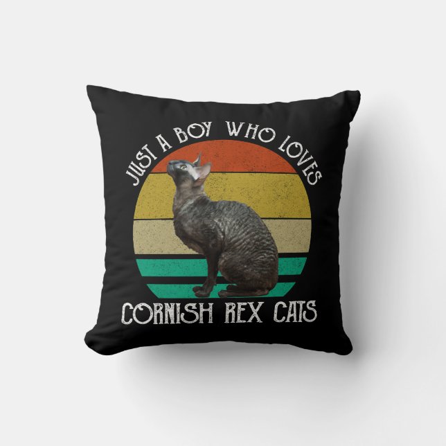 Just A Boy Who Loves Cornish Rex Cats Throw Pillow (Front)