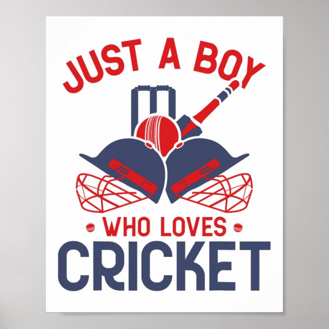 Just A Boy Who Loves Cricket - Funny Cricket Playe Poster (Front)