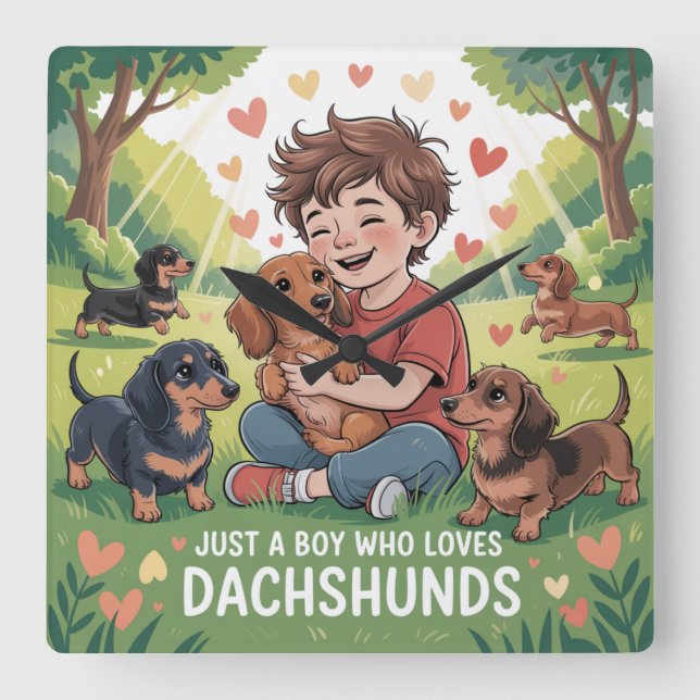 Just A Boy Who Loves Dachshunds Square Wall Clock (Front)