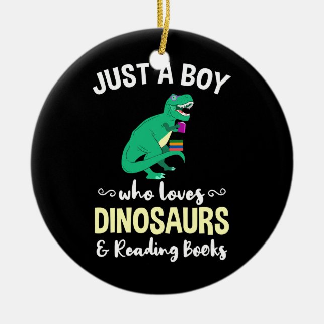 Just A Boy Who Loves Dinosaurs And Reading Books  Ceramic Ornament (Front)