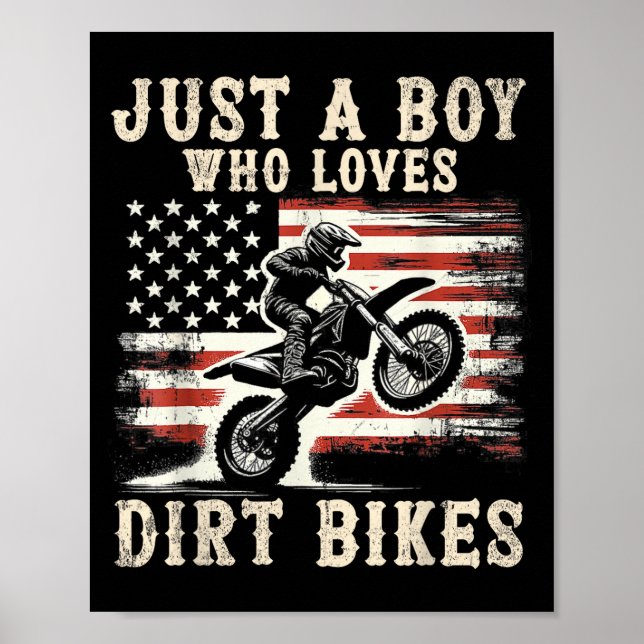 Just A Boy Who Loves Dirt Bikes American Flag Moto Poster (Front)