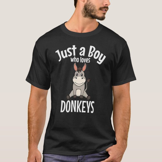 Just A Boy Who Loves Donkeys Mule Heart Zoo Animal T-Shirt (Front)