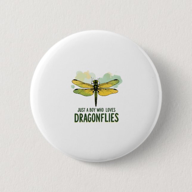 Just a Boy who loves Dragonflies. Dragonflies Drag Button (Front)