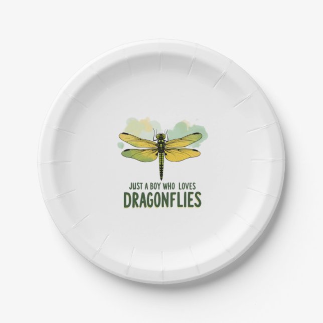 Just a Boy who loves Dragonflies. Dragonflies Drag Paper Plates (Front)