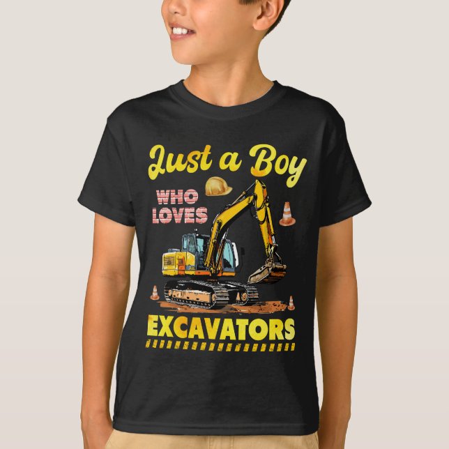 Just A Boy Who Loves Excavators Construction T-Shirt (Front)