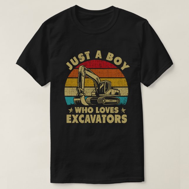 Just A Boy Who Loves Excavators Construction T-Shirt (Design Front)