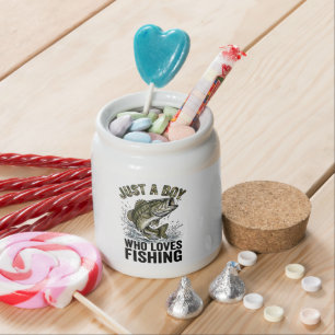 Just A Boy Who Loves Fishing Bass Candy Jar