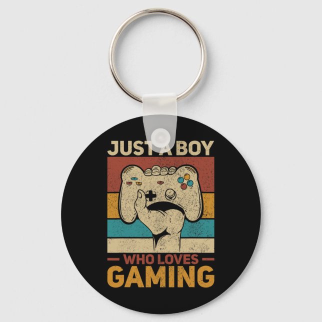 Just A Boy Who Loves Gaming Apparel Video Game Out Keychain (Front)