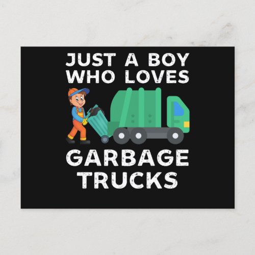 Just a boy who loves garbage trucks postcard