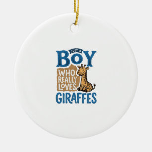 Just A Boy Who Loves Giraffes Vintage Shirt Design Ceramic Ornament