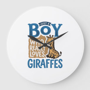 Just A Boy Who Loves Giraffes Vintage Shirt Design Large Clock