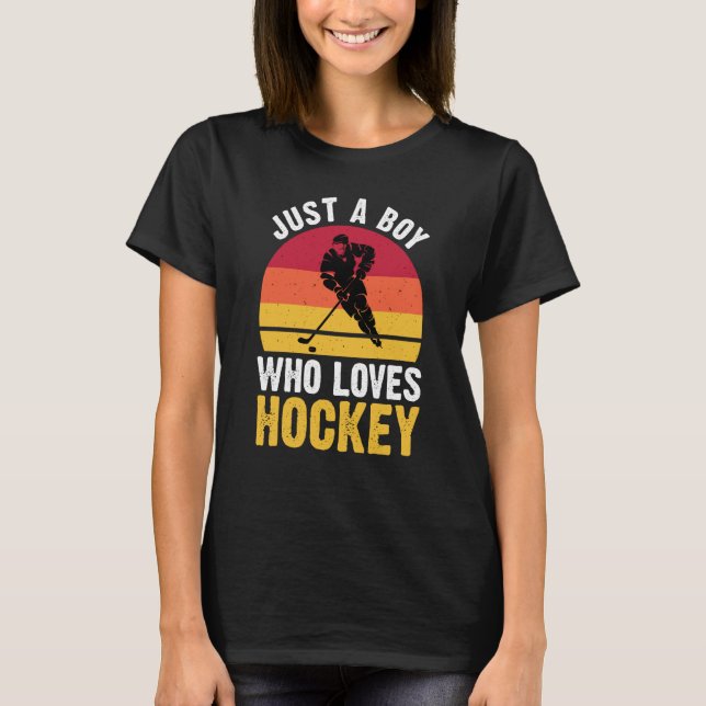 Just A Boy Who Loves Hockey Ice Hockey Frisbee T-Shirt (Front)