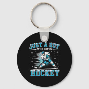 Just A Boy Who Loves Hockey Player Ice Hockey Kids Keychain