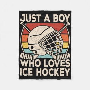 Just A Boy Who Loves Ice Hockey Retro Ice Hockey P Fleece Blanket