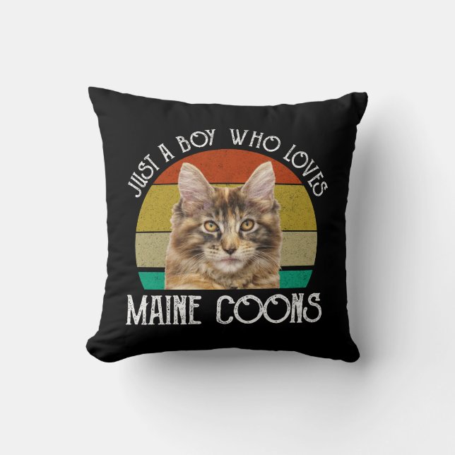 Just A Boy Who Loves Maine Coons Throw Pillow (Front)