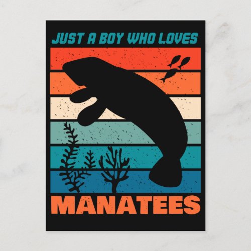 Just A Boy Who Loves Manatees _ Retro Animal Postcard