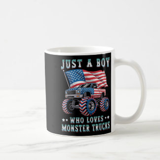 Just A Boy Who Loves Monster Trucks American Flag Coffee Mug