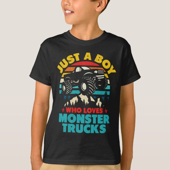 Just A Boy Who Loves Monster Trucks For kids T-Shirt (Front)
