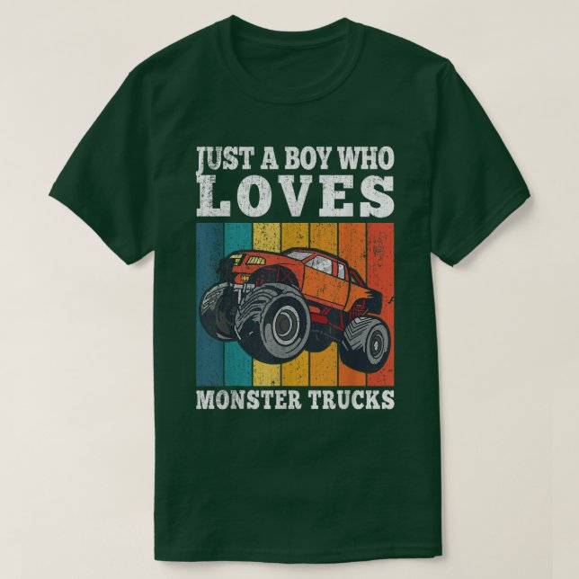 Just A Boy Who Loves Monster Trucks Kids Boys Truc T-Shirt (Design Front)