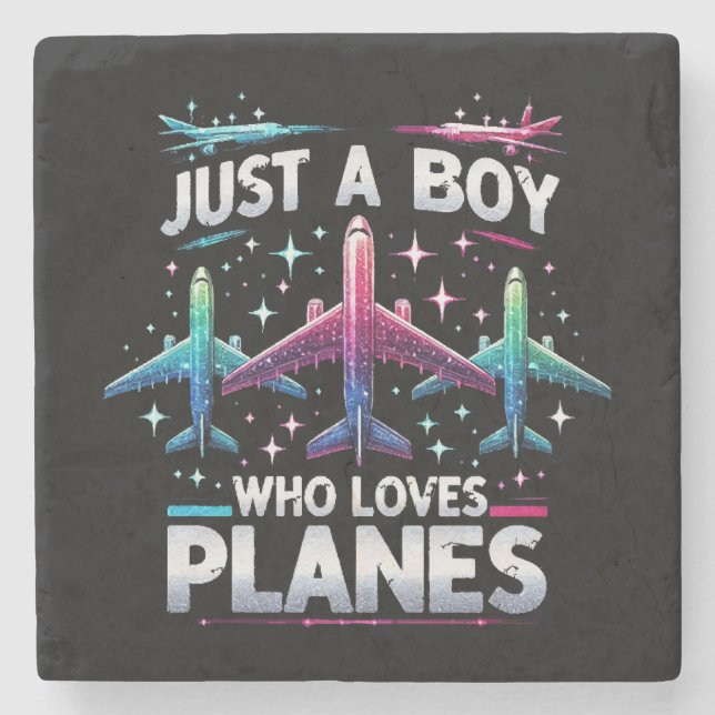 Just A Boy Who Loves Planes Stone Coaster (Front)
