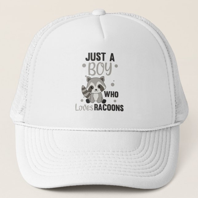 Just A Boy Who Loves Racoons Kawaii Raccoon Trucker Hat (Front)