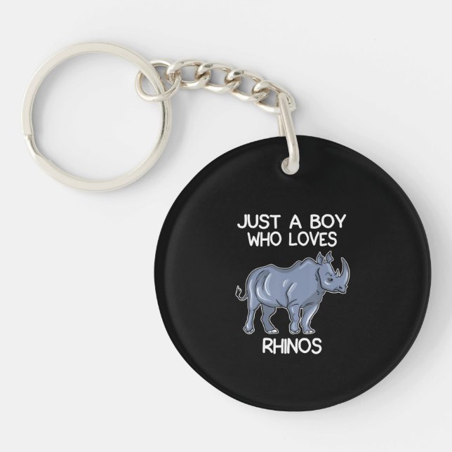 Just A Boy Who Loves Rhinos Lover Gift Rhinoceros Keychain (Front)