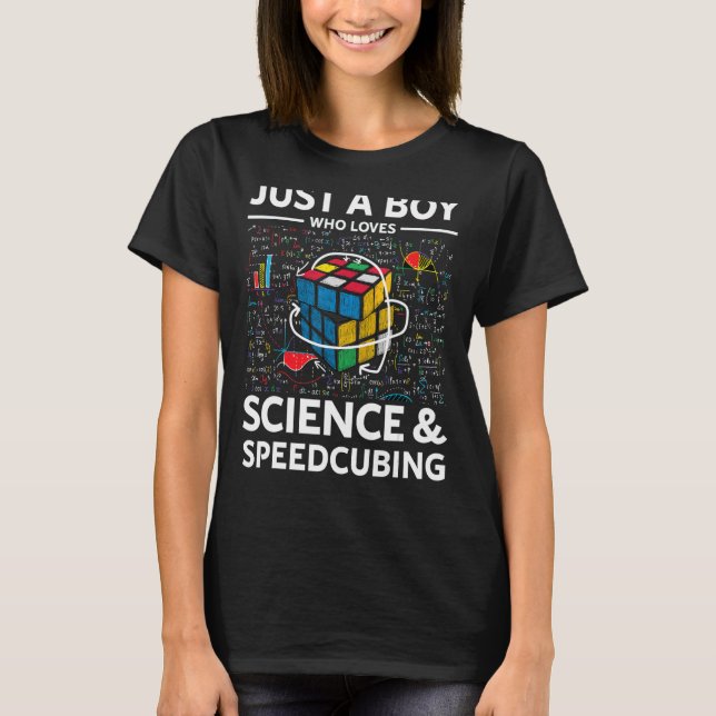 Just A Boy Who Loves Science And Speedcubing   Puz T-Shirt (Front)