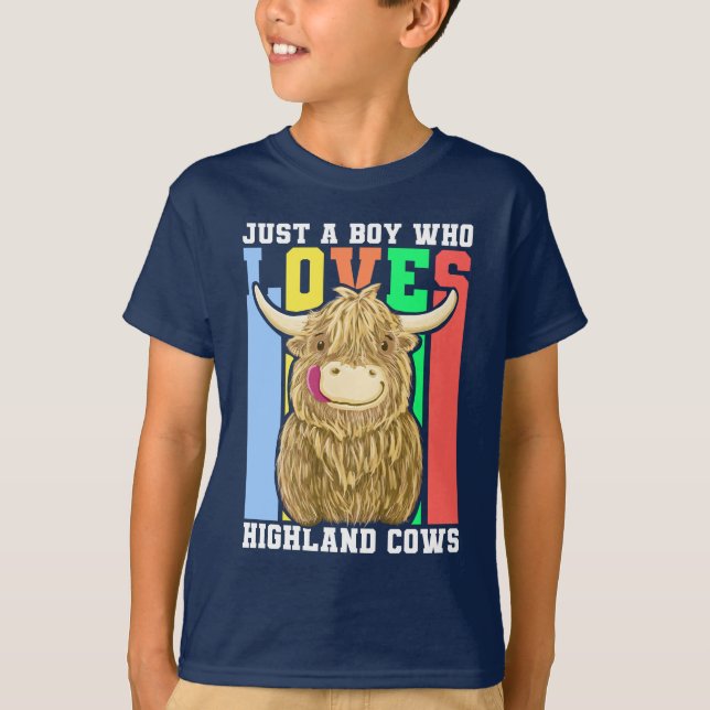 Just A Boy Who Loves Scottish Highland Cows T-Shirt (Front)