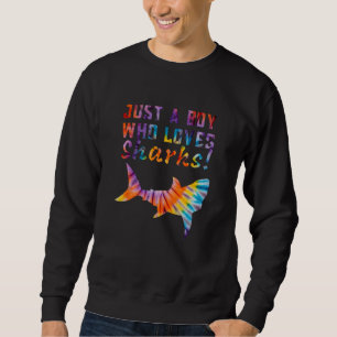 Just a Boy who Loves Sharks Ocean Fish Rainbow Tie Sweatshirt