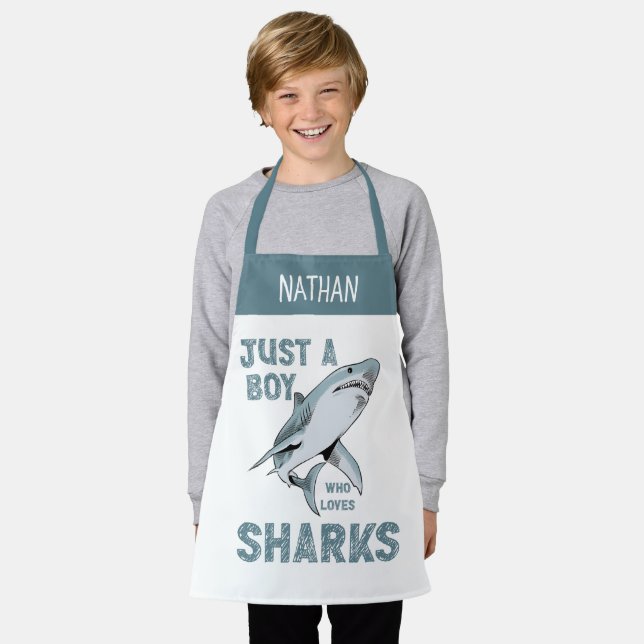 Just a boy who loves Sharks Shark Lover Apron (Worn)