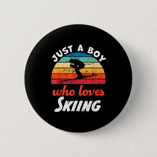 Just a boy who loves skiing kids skiing boys button