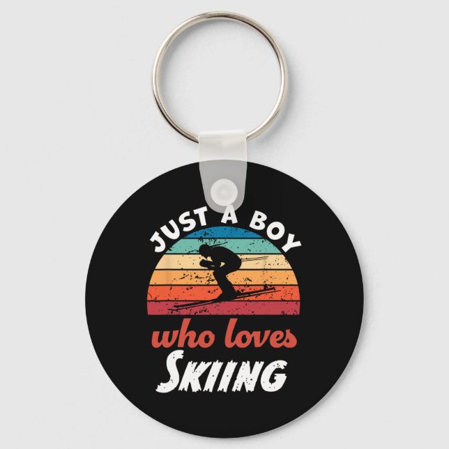 Just A Boy Who Loves Skiing Kids Skiing Boys  Keychain (Front)