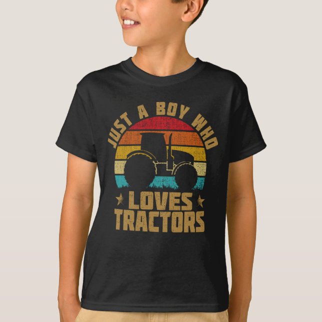 Just a Boy Who Loves Tractors Farm Kids Birthday T-Shirt (Front)