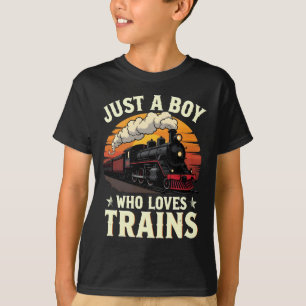 Just A Boy Who Loves Trains Vintage Train Lover T-Shirt