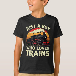 Just A Boy Who Loves Trains Vintage Train Lover  T-Shirt