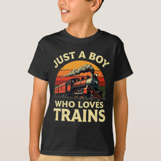 Just A Boy Who Loves Trains Vintage Train Lover  T-Shirt
