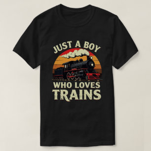 Just A Boy Who Loves Trains Vintage Train Lover T-Shirt