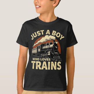 Just A Boy Who Loves Trains Vintage Train Lover  T-Shirt