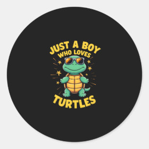 Just a boy who loves turtles Children boy (1) Classic Round Sticker