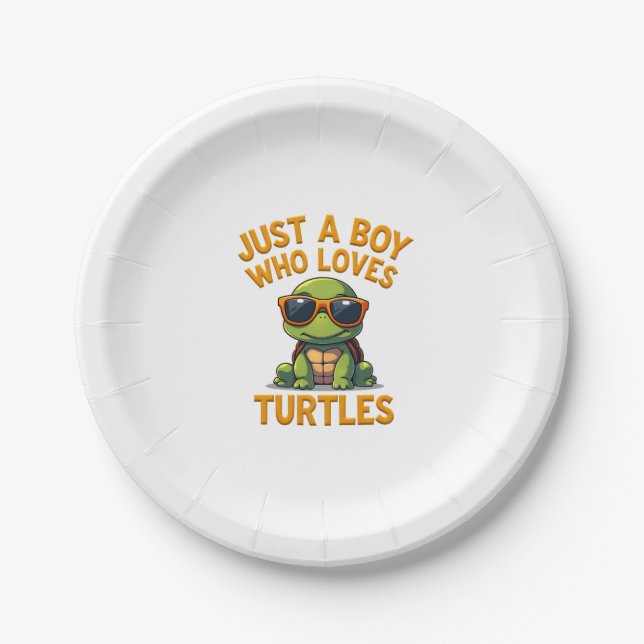 Just a boy who loves turtles Children boy Paper Plates (Front)