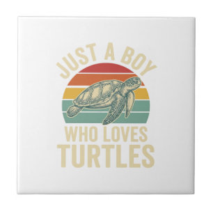Just a Boy Who Loves Turtles Vintage Turtle Shirt_ Ceramic Tile