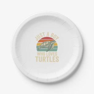 Just a Boy Who Loves Turtles Vintage Turtle Shirt_ Paper Plates