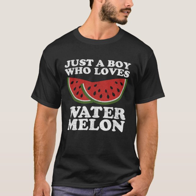 Just A Boy Who Loves Watermelon Summer  Retro Cute T-Shirt (Front)